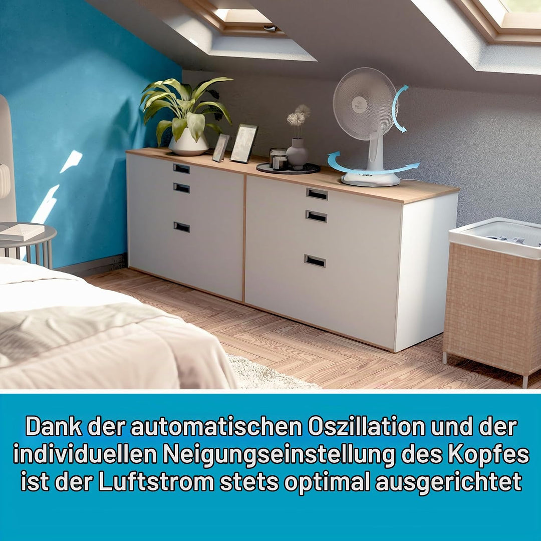 SUNTEC Tischventilator Timer CoolBreeze 3000 TV - Leise 30 cm, 40 Watt | Tisch Ventilator 3 Stufen,