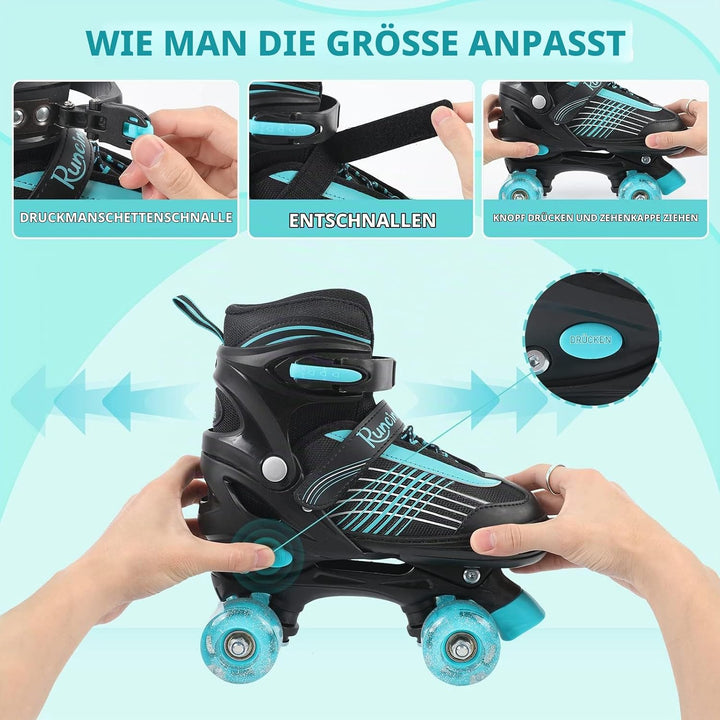 Runcinds Kinder Rollschuhe für Jungen, Kleinkinder, Mädchen 4 Grössen Verstellbare, mit leuchtenden