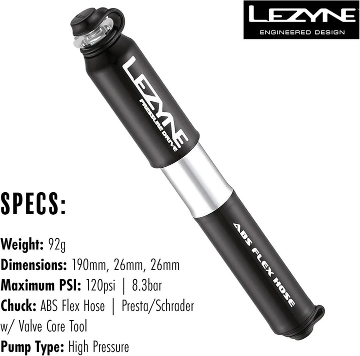 Lezyne Minipumpe CNC Pressure Drive Schwarz S - 17,0cm Single