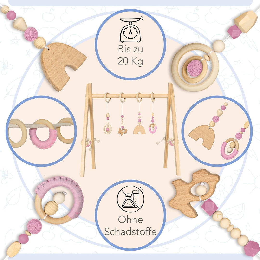 Spielbogen Baby aus Holz für Mädchen - Schadstofffreis Spieltrapez Baby Spielzeug ab 0 Monaten für W