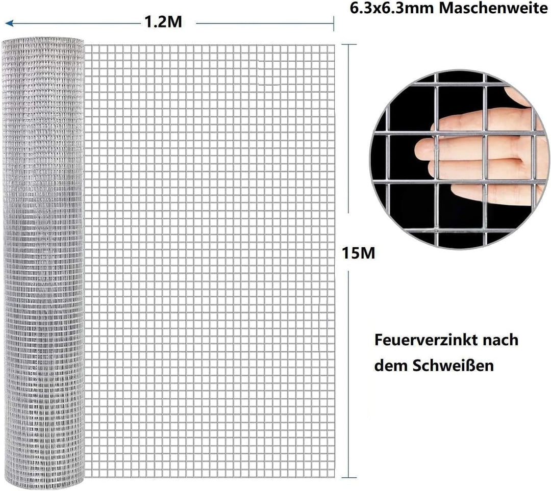 Amagabeli 1,2m x 15m Wühlmausgitter Volierendraht Hochbeet Gitter 6,3mm Feinmaschig Verzinkt &amp; Rostf