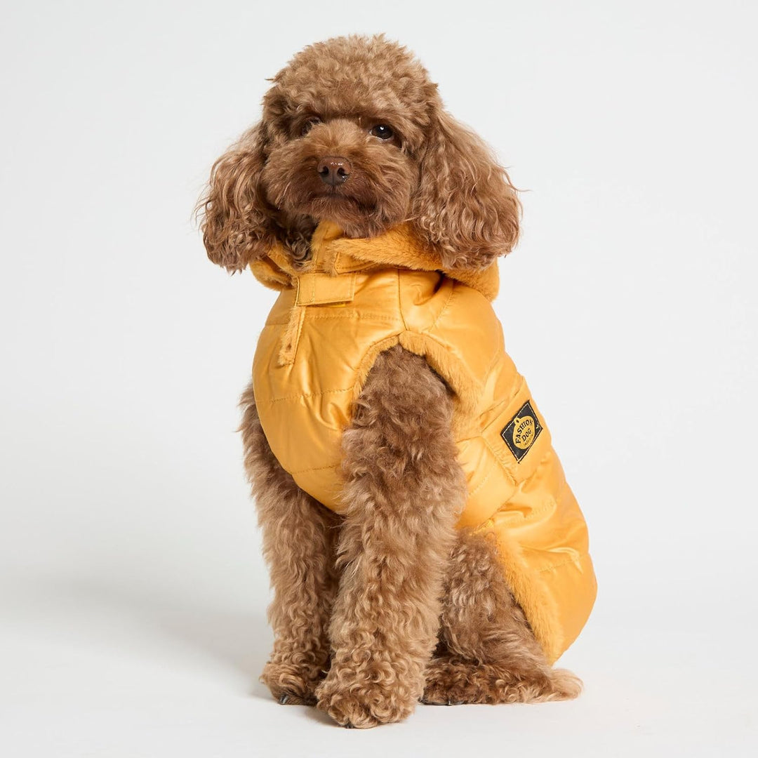 Fashion Dog Hunde-Steppmantel mit Abnehmbarer Kapuze - Ocker-Gelb - 27 cm, 27 cm
