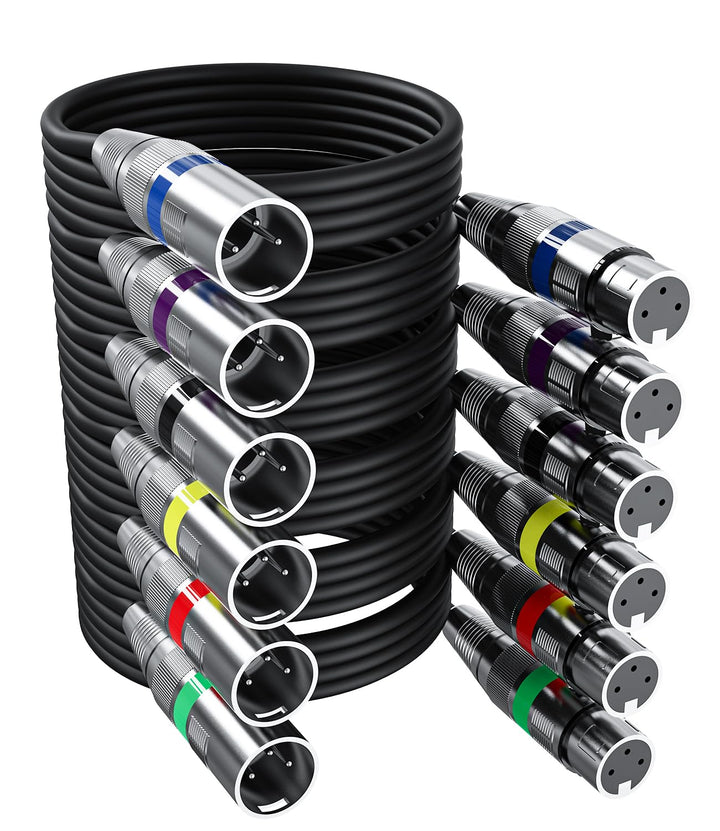 6 Stück 3M XLR Kabel Premium Symmetrisches XLR Mikrofonkabel, Pin DMX Microphone Signal Cable Connec