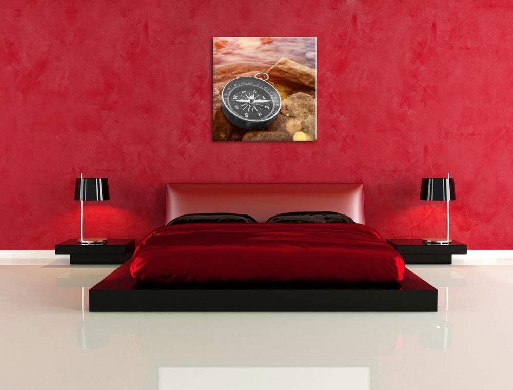 Pixxprint schöner Kompass Heimat schwarz/weiss, Format: 70x70 auf Leinwand, 70x70