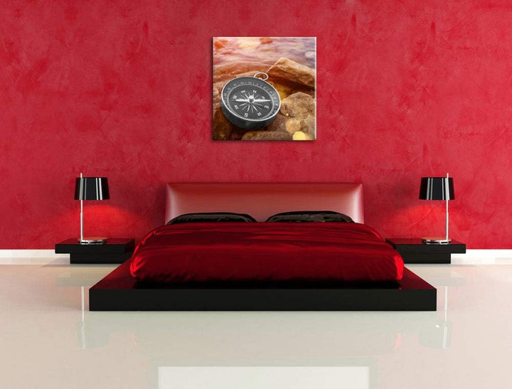 Pixxprint schöner Kompass Heimat schwarz/weiss, Format: 70x70 auf Leinwand, 70x70