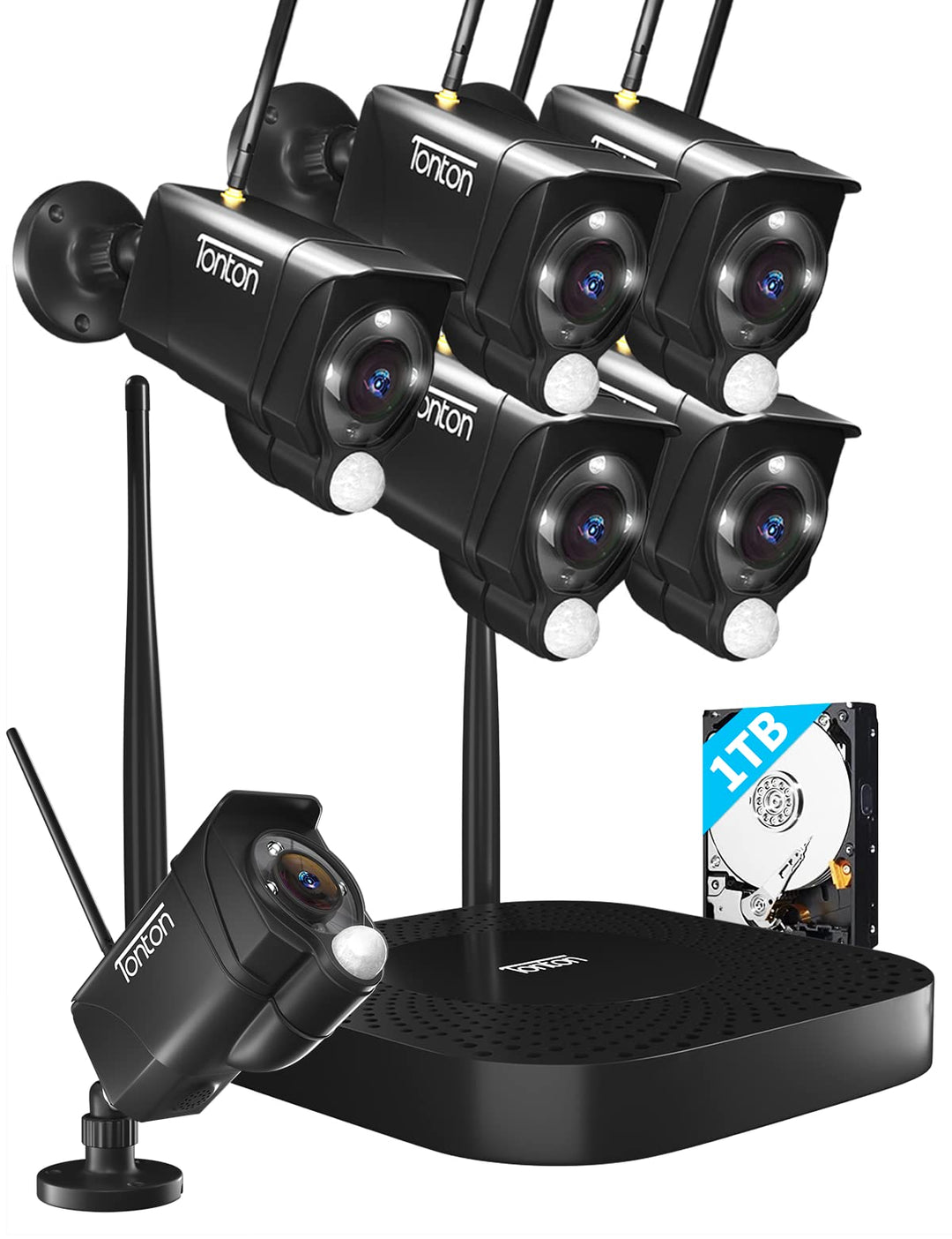 2K WLAN Überwachungskamera Set Aussen mit Flutlicht, 10CH 5MP Funk NVR Überwachungssystem, 6pcs 1296