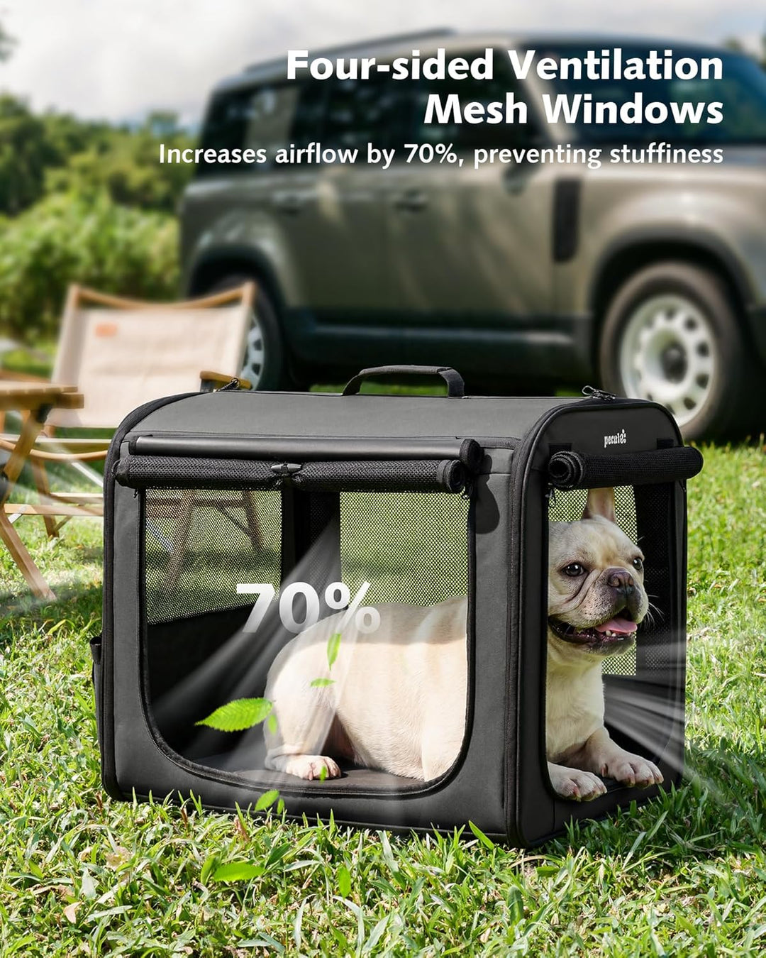 pecute Hundebox Faltbar Hundetransportbox Stabil Auto Transportbox Hund 61 x 52 x 45 cm, Leicht Katz