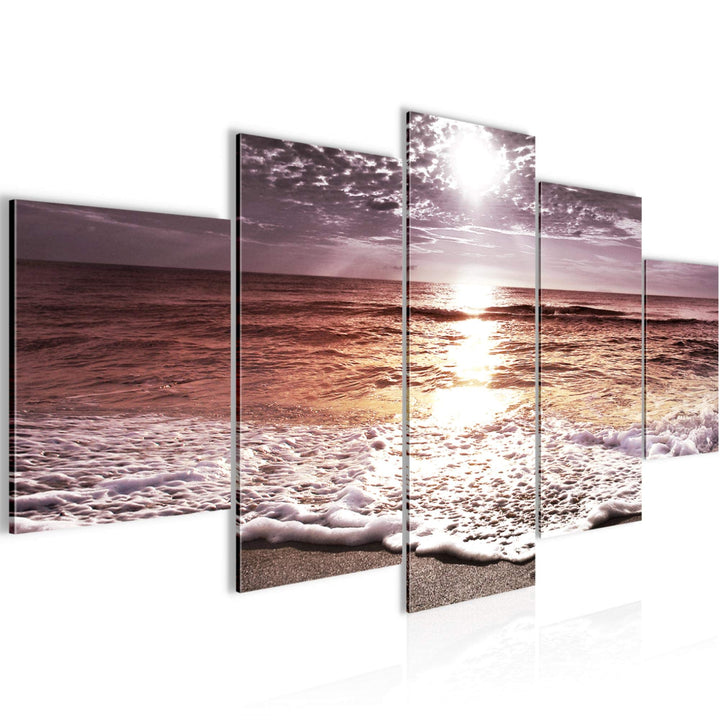 Runa Art Wandbilder Sonnenuntergang Strand 5 Teilig Bild auf Vlies Leinwand Deko Schlafzimmer Wohnzi