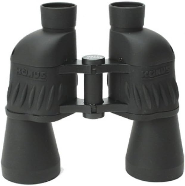 KONUS | Sporty 10x50 Schwarzes gummiertes Fernglas mit rubinroter Optik, Constant Focus, 10x50 Zoom