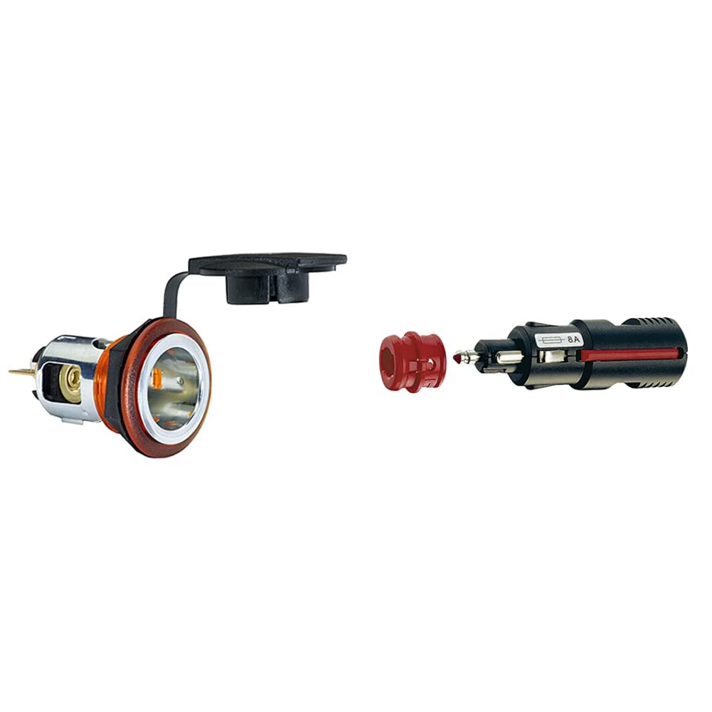 HELLA 8JB 008 023-051 Steckdose - 12/24V - geschraubt Flachstecker - rot & 8JA 007 589-002 Stecker -