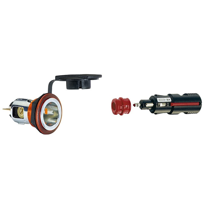 HELLA 8JB 008 023-051 Steckdose - 12/24V - geschraubt Flachstecker - rot & 8JA 007 589-002 Stecker -