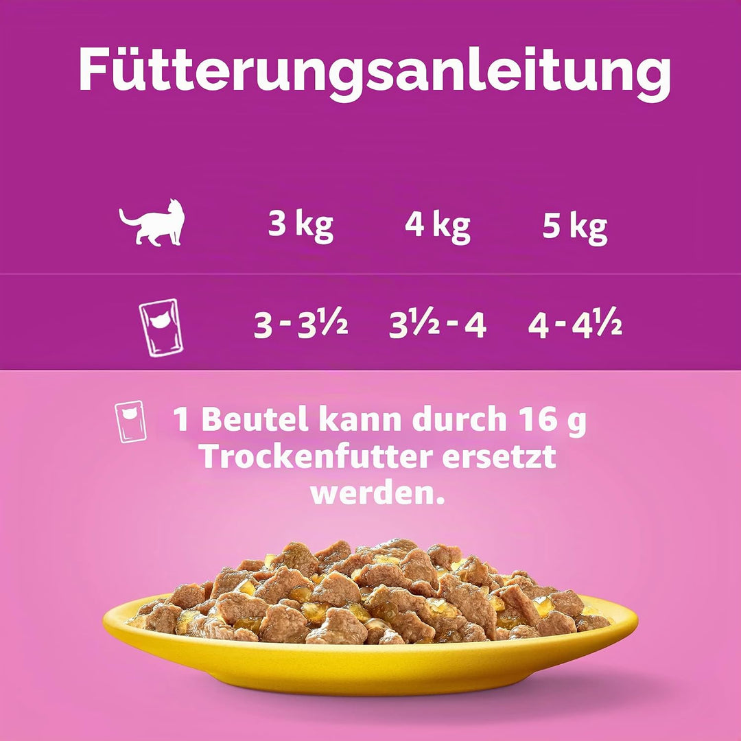 Whiskas Nassfutter für Erwachsene Katzen Auswahl Vögel in Gelatine Multipack (4 x 12 Beutel x 85 g)