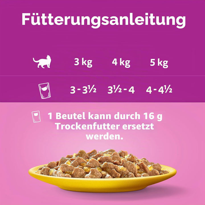 Whiskas Nassfutter für Erwachsene Katzen Auswahl Vögel in Gelatine Multipack (4 x 12 Beutel x 85 g)