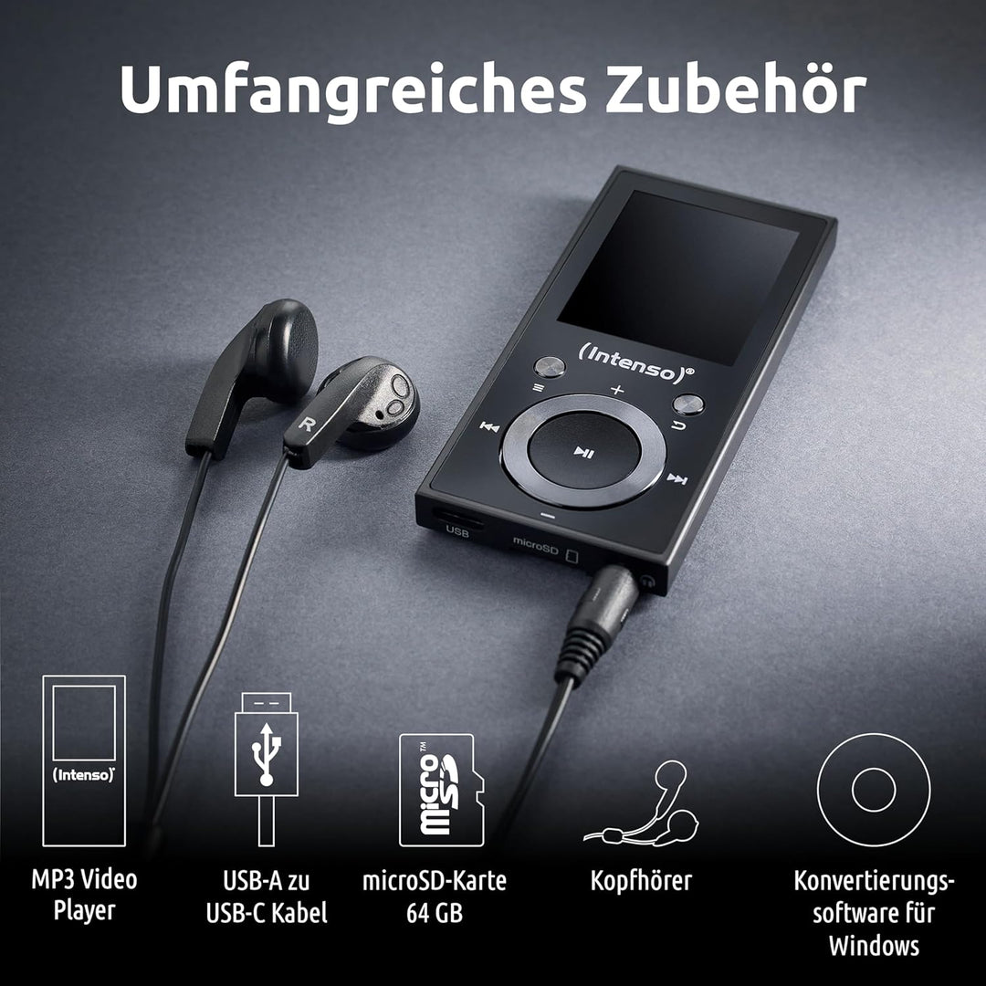 Intenso MP3 Player Video Scooter 1,8 Zoll Bluetooth schwarz schwarz 16GB Single, schwarz 16GB Single