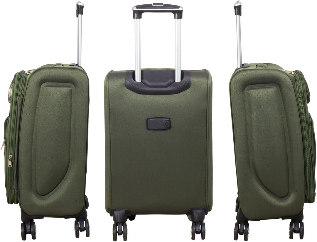 Trendyshop365 Nylonkoffer 68cm Citykoffer Doppelrollen verstärkte Nähte Dehnfalte Fronttaschen Olivg