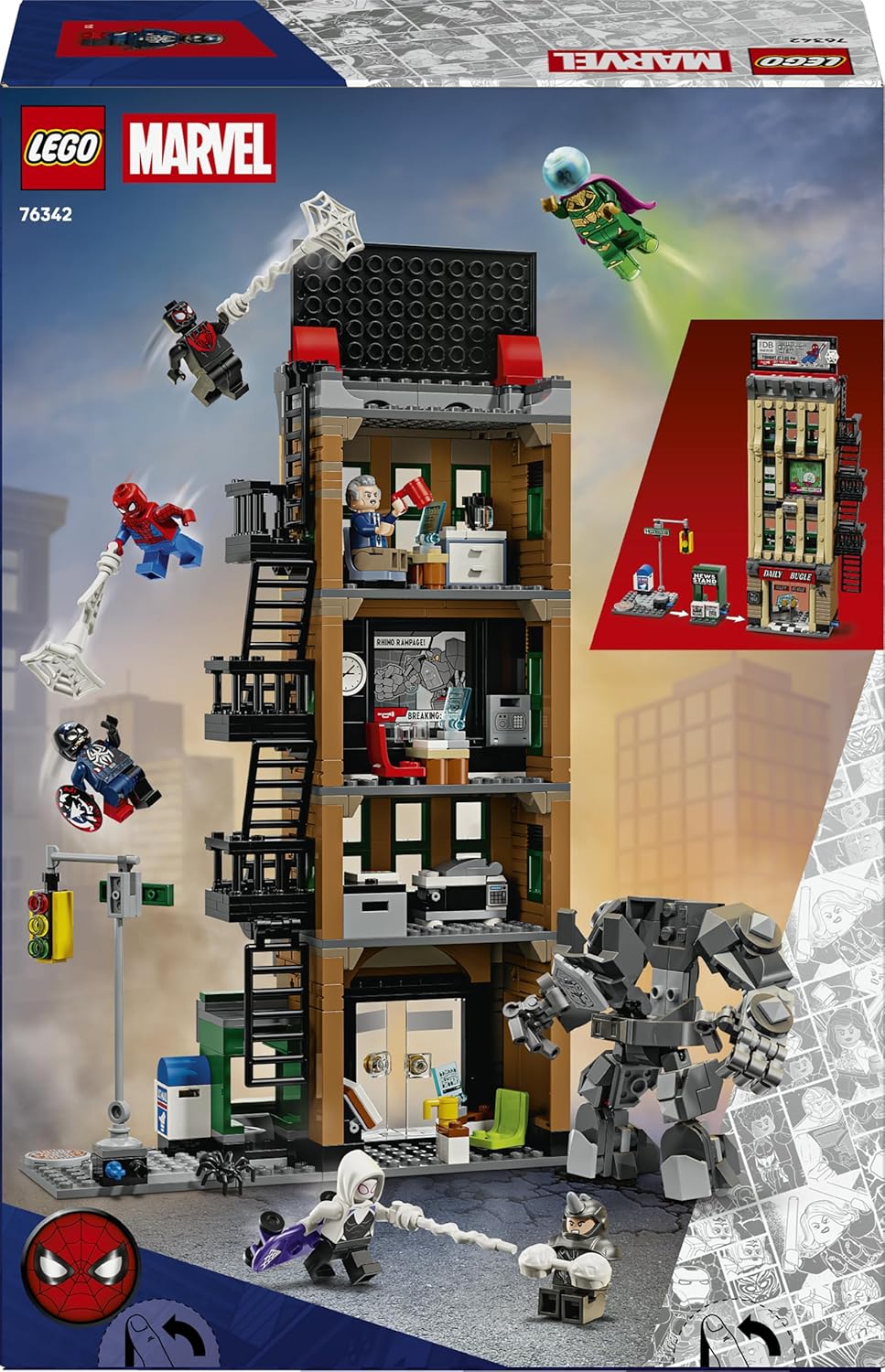 LEGO | Marvel Spider-Man vs. Mysterio: Daily Bugle - Superhelden Spielzeug mit Mech Actionfigur und
