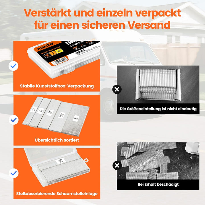 meite Edelstahl Stauchkopfnägel 18GA, 2.000 Stück Sortiment in 5 Grössen (19mm, 25mm, 32mm, 38mm, 50