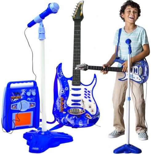 SILUK E-Gitarre + Verstärker + Mikrofon mit Ständer Set für Jungen (Blau), Blau