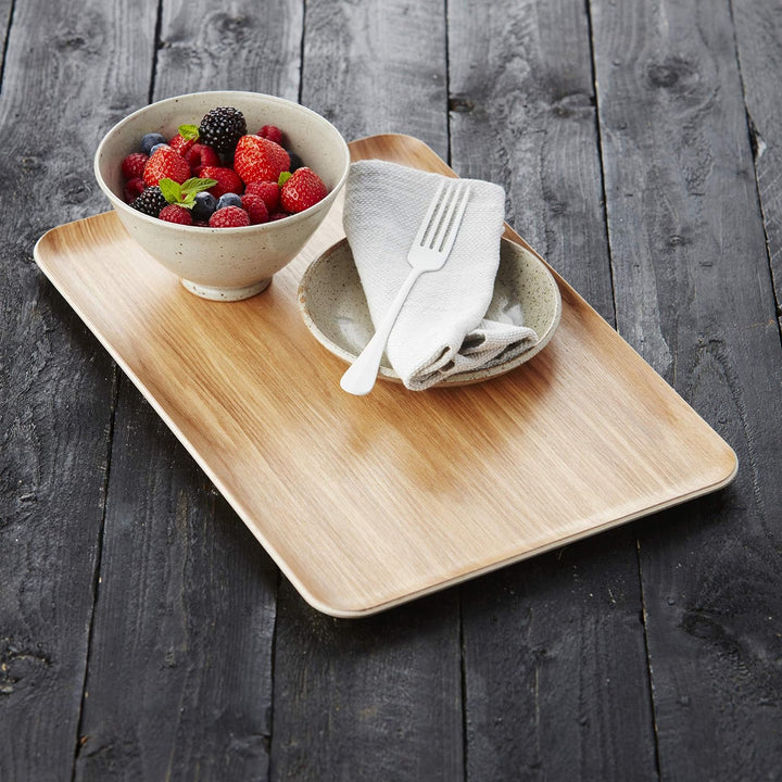 Point-Virgule Serviertablett, rechteckiges deko Tablett für Küche, holzfarbe, 39x27cm