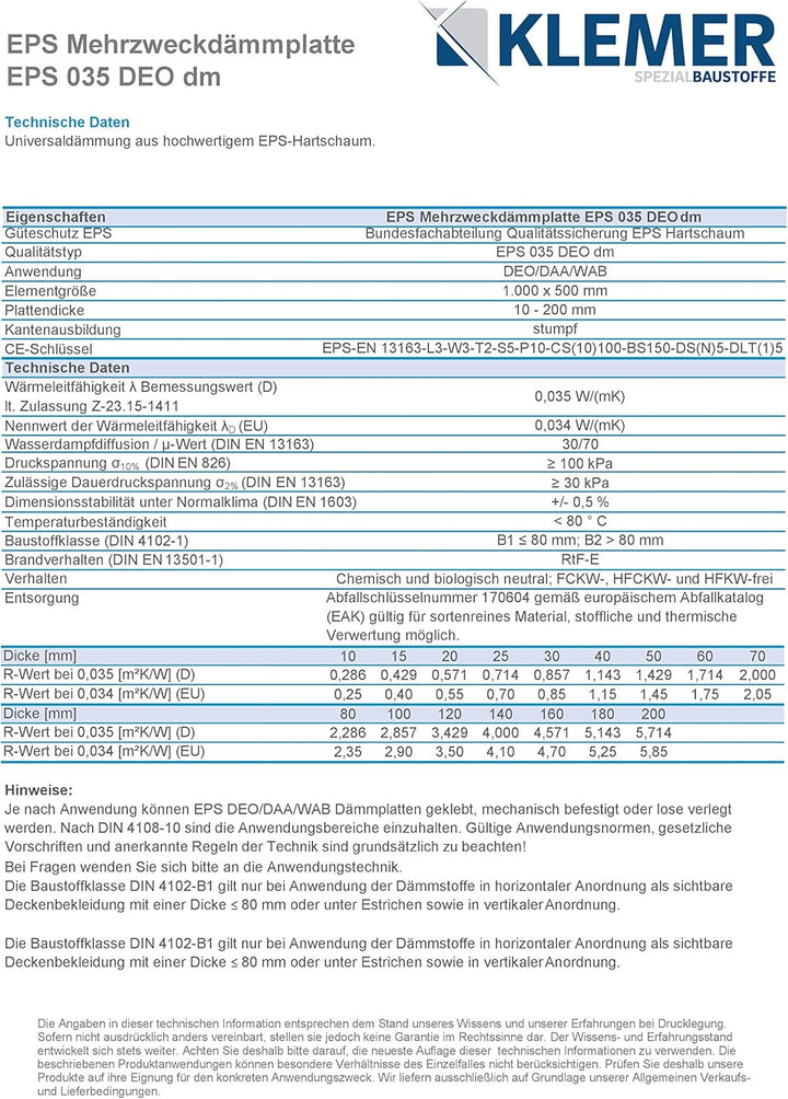 Styropor Dämmplatten EPS DEO 035 dm - ausgezeichnete Druckfestigkeit 100 kPa - sicherer Versand der