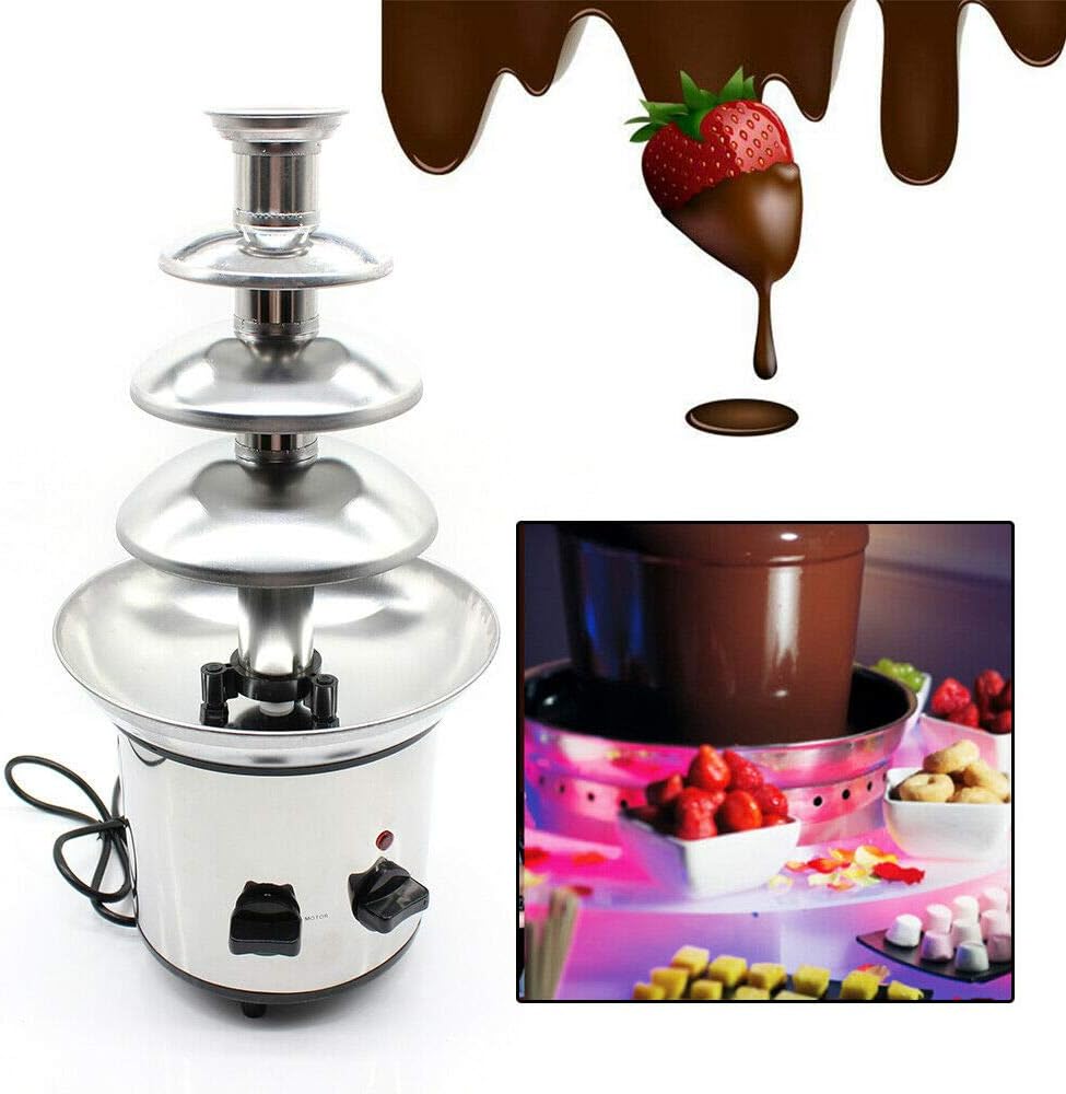 Schokobrunnen Schokolade Schokoladenbrunnen Chocolate Fountain mit Schmelzfunktion Edelstahl 4 Etage