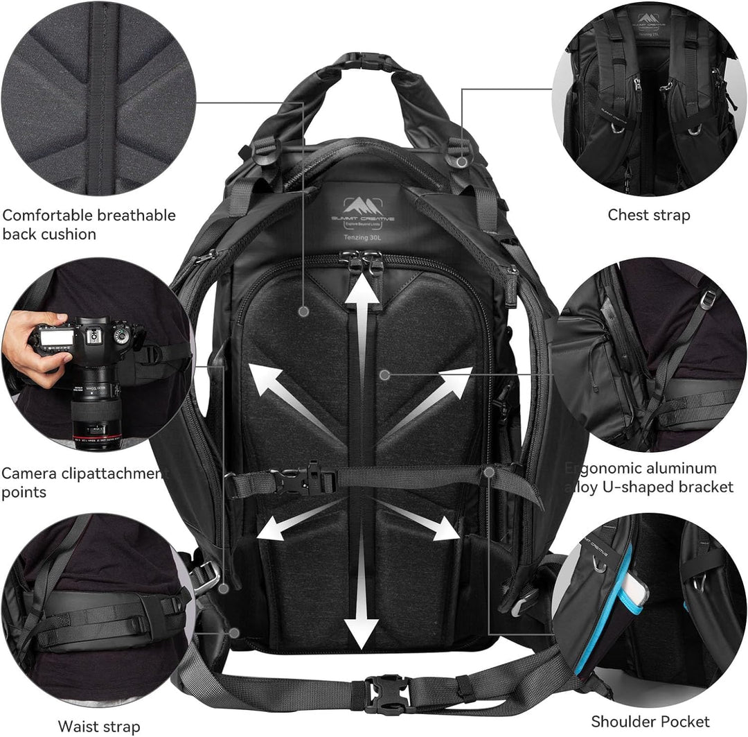 Summit 40L–50L Wasserdichter Rucksack – Kameratasche-Set mit Einsatz für DSLR/SLR/Spiegellose Kamera