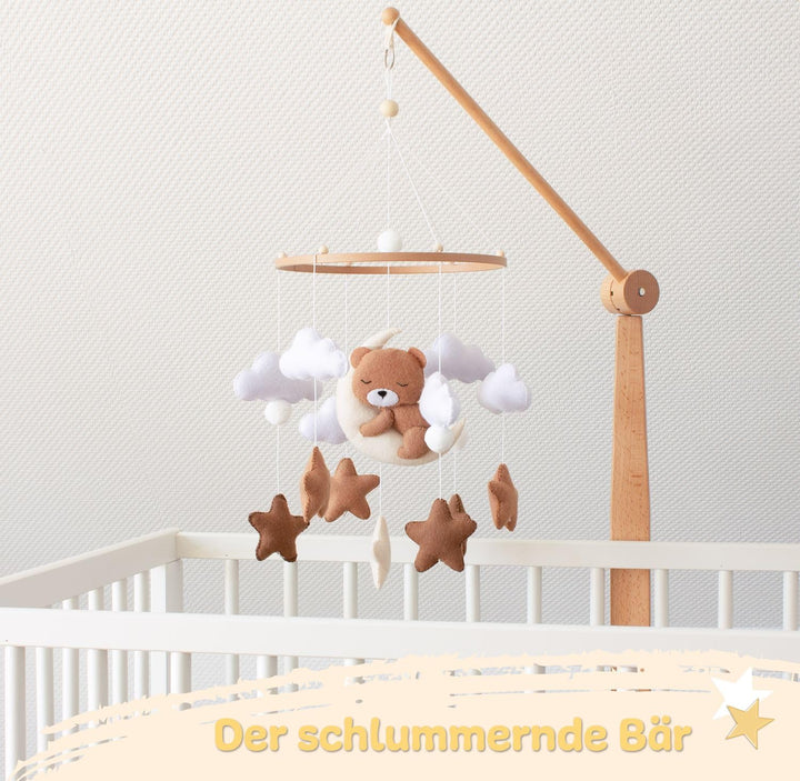 Baby mobile schlummernder Bär – Baby Mobiles mit Holzring und süssen Tierchen – Perfektes Mobile für