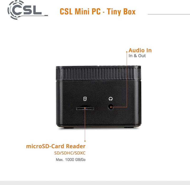 Mini PC CSL Tiny Box Windows 11 Home, Intel Celeron N4120 4x2600 MHz, 128 GB eMMC SSD, 4 GB DDR4-RAM