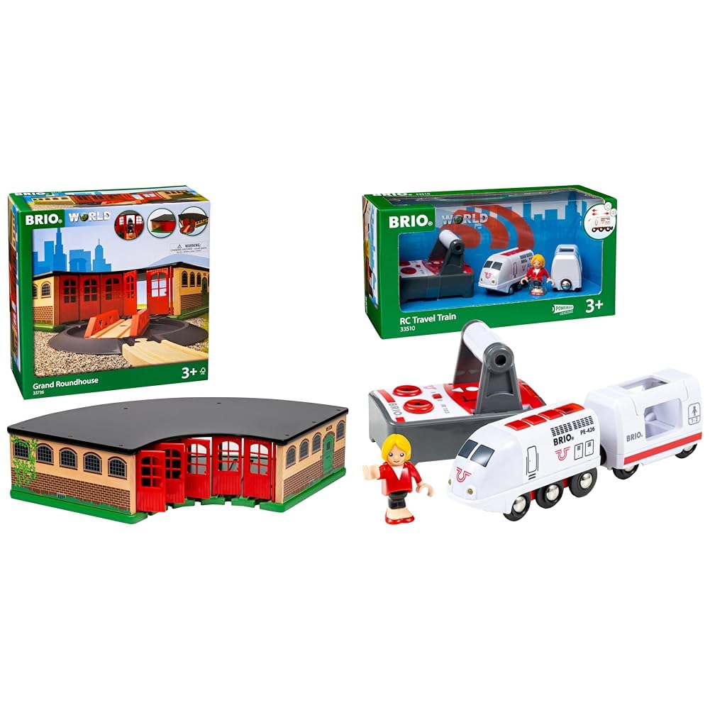 BRIO World 33736 Grosser Ringlokschuppen mit Drehscheibe - Zubehör Holzeisenbahn & World 33510 IR Ex