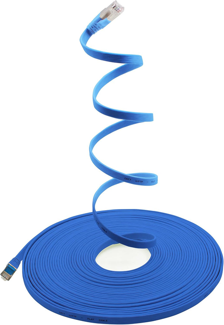 1aTTack.de 10m - blau - 5 Stück Cat7 Flachkabel Netzwerkkabel Cat 7 Rohkabel Gigabit Lan (10Gbit/s)
