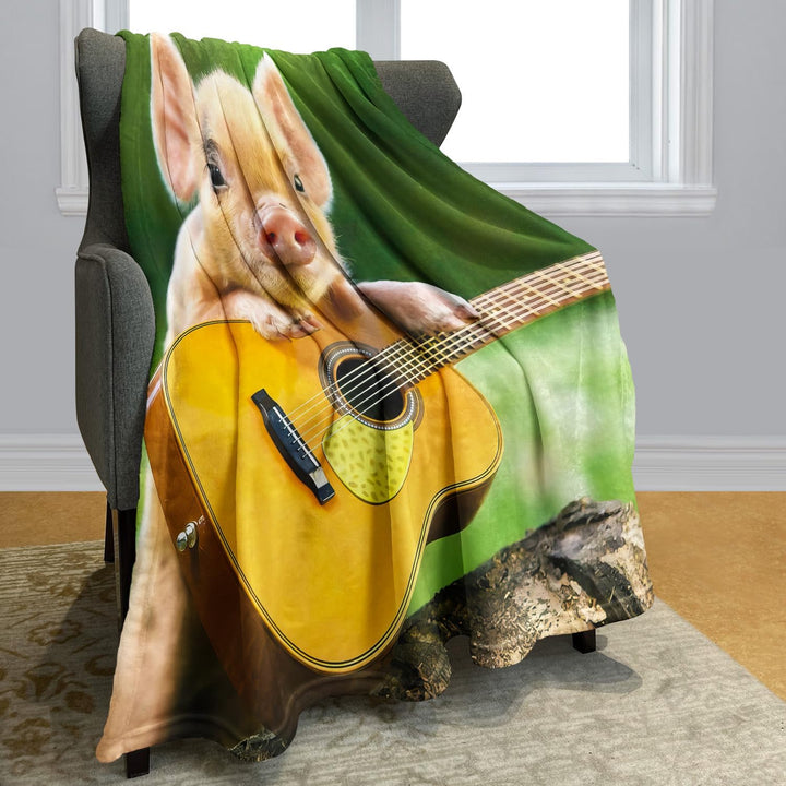 YISUMEI - 150 x 200 cm Decke - Nettes kleines Schwein, das Gitarre spielt Fleecedecke,Kaschmir-Gefüh