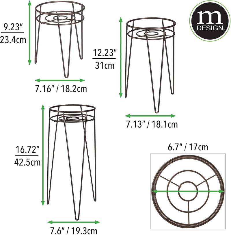 mDesign 3-er Set Midcentury Pflanzenständer für Blumen, Sukkulenten aus Metall – runder Blumenstände