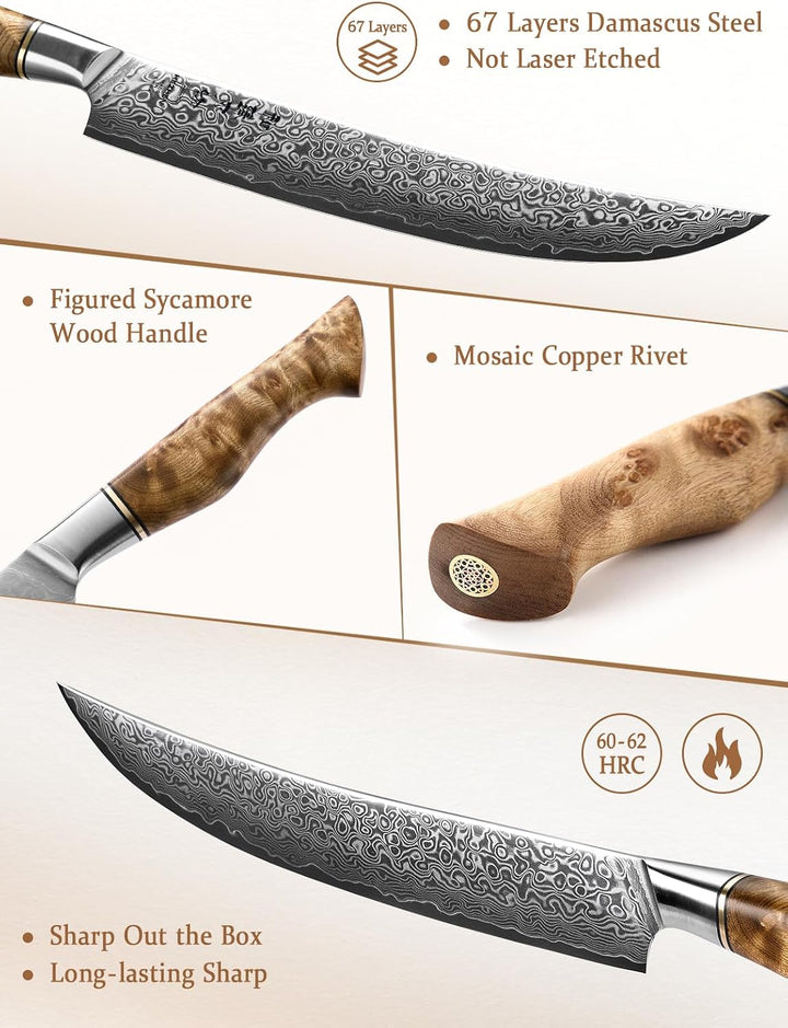 HEZHEN Damast Tranchiermesser, Damaststahl Fleischmesser Professionelle Slicer Messer, Zum Schneiden