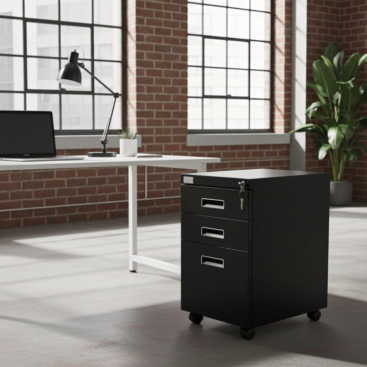 Jet-line Metall Rollcontainer 3 Schubladen Hängeregister Paul Metall schwarz Büro Büroschrank Aktens