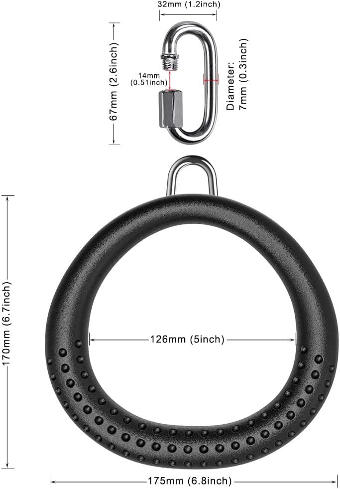 Dolibest 2PCS Round Trapeze Swing Bar Rings with Carabiners, Swingset Accessories Outdoor for Ninja
