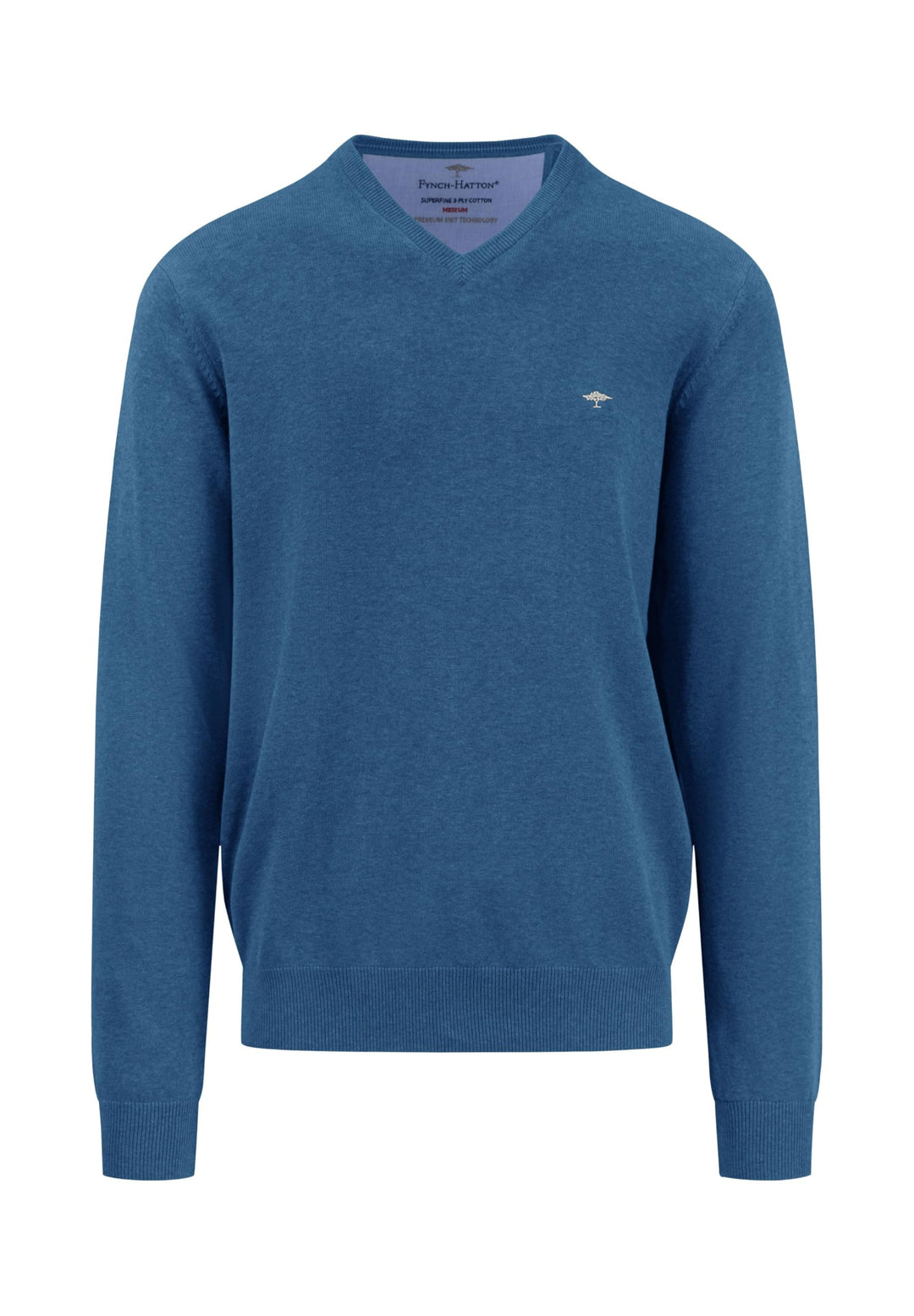 FYNCH-HATTON Fein gestrickter V-Neck Baumwollpullover S Azure, S Azure