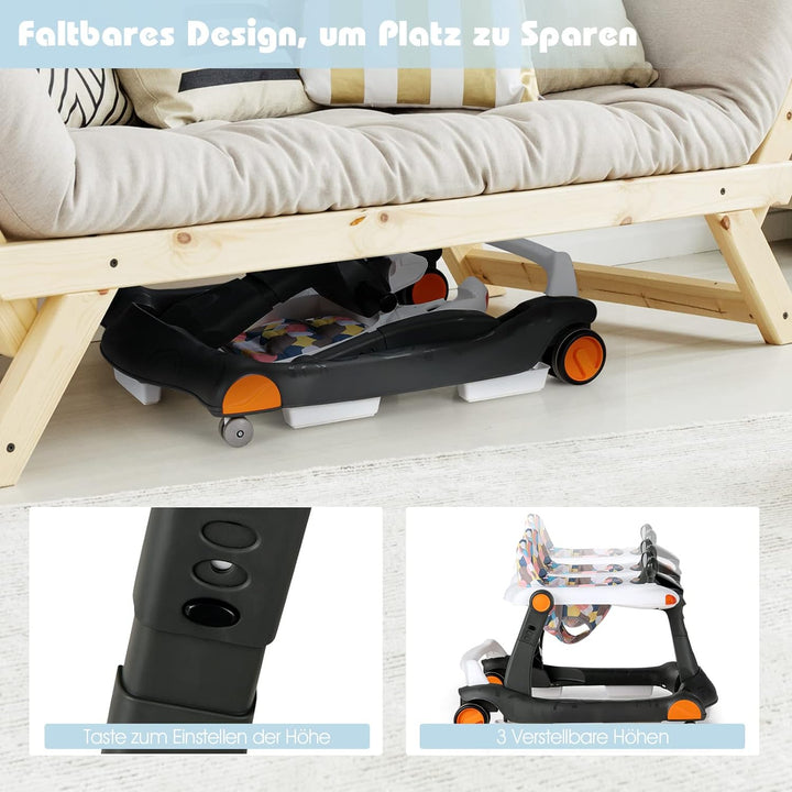 GOPLUS 2 in 1 Faltbarer Lauflernhilfe, Höhenverstellbare Lauflernwagen mit Licht, Musik & Einstellba