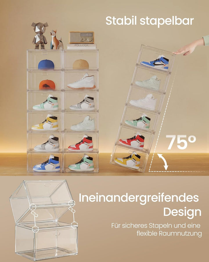 SONGMICS Schuhboxen stapelbar transparent, Schuh-Organizer, Schuhaufbewahrung, für Schuhe bis Grösse