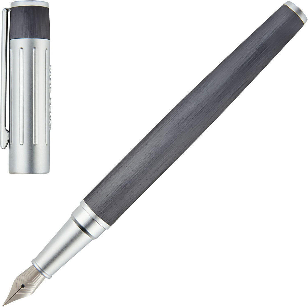 Hugo Boss Gear Ribs Füllfederhalter aus Messing und Aluminium in der Farbe Gun, Länge: 13,8cm, Feder