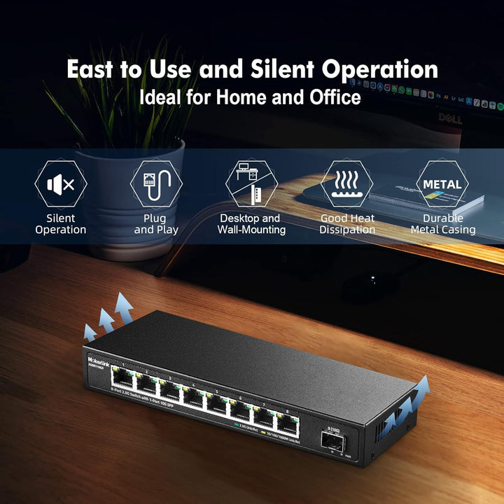 MokerLink 8 Port 2.5G Ethernet Switch mit 10G SFP, 8 x 2.5G Base-T Ports kompatibel mit 10/100/1000M