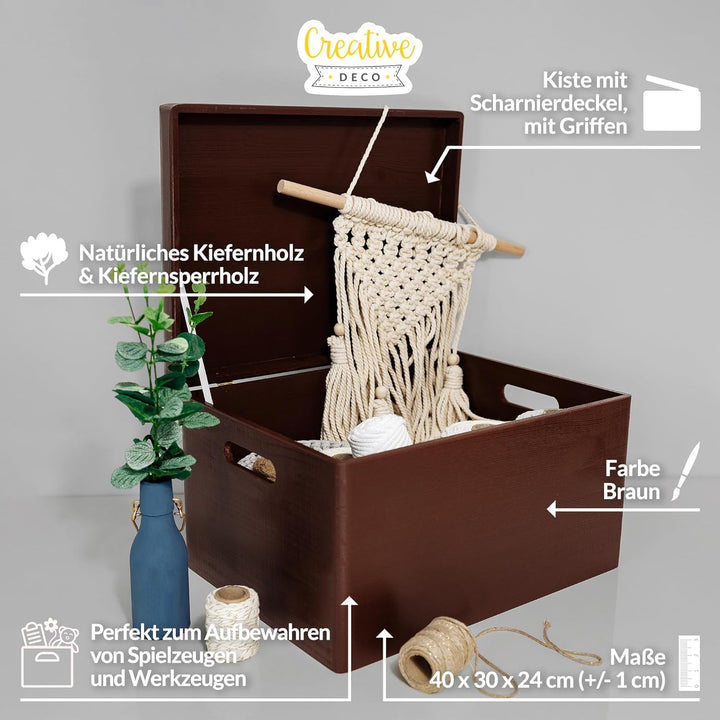 Creative Deco XXL Braun Grosse Holzkiste mit Deckel | 40x30x24 cm (+/-1cm) | Holztruhe Erinnerungsbo
