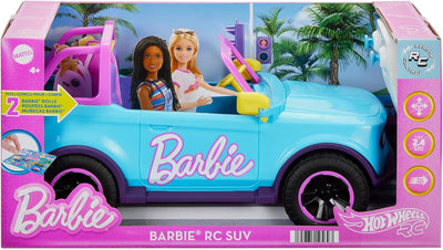 Hot Wheels Ferngesteuertes Auto, Barbie Ferngesteuerter SUV mit Aufklebern, kann 2 Barbie-Puppen Plu