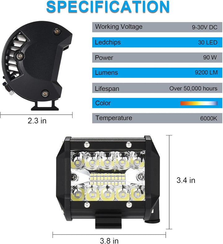 Kraumi LED Arbeitsscheinwerfer 4 Zoll 60W Cree LED Zusatzscheinwerfer 12V 5,600lm Auto Scheinwerfer