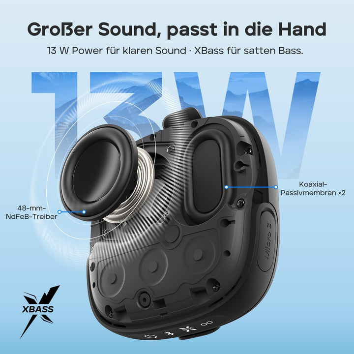 Tribit StormBox Micro 3 Bluetooth Lautsprecher mit 13W XBass Sound, Bluetooth 6.0, 24 Std., IP68 Was