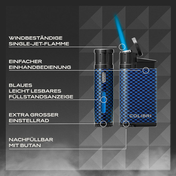 Colibri Evo Sturmfeuerzeug - Windbeständig - Extragrosse Einstellrad - Jet Feuerzeug Mit Einzel Jetf