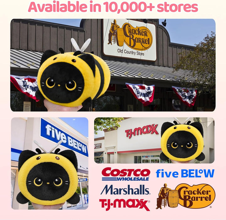 Mewaii Schwarze Katze Biene Plüschkissen 20CM Weiches Kawaii Kuscheltier für Kinder,Niedliches Katze