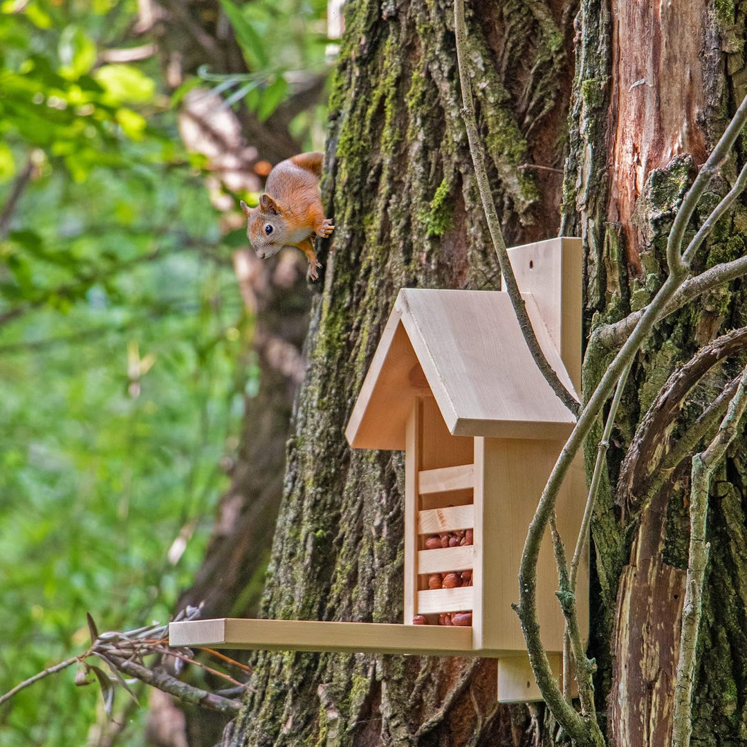 Zirbelino® Eichhörnchen Futterhaus, fix-fertig montiert aus 100% Zirbenholz | 100% wetterfest I meta