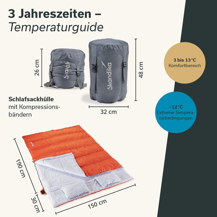 Skandika Doppelschlafsack Iceland Double | Schlafsack 2 Personen 3 Jahreszeiten, mit/ohne Flanell, B