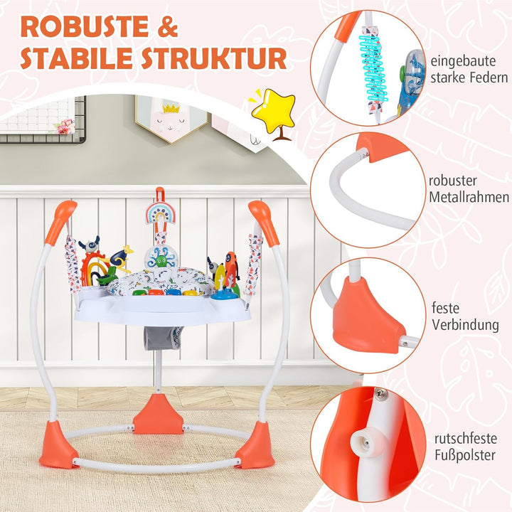 DREAMADE Stationäres Aktivitätscenter, Tierwelt-Jumperoo mit abnehmbarem Fusspolster, 360°-Drehsitz,