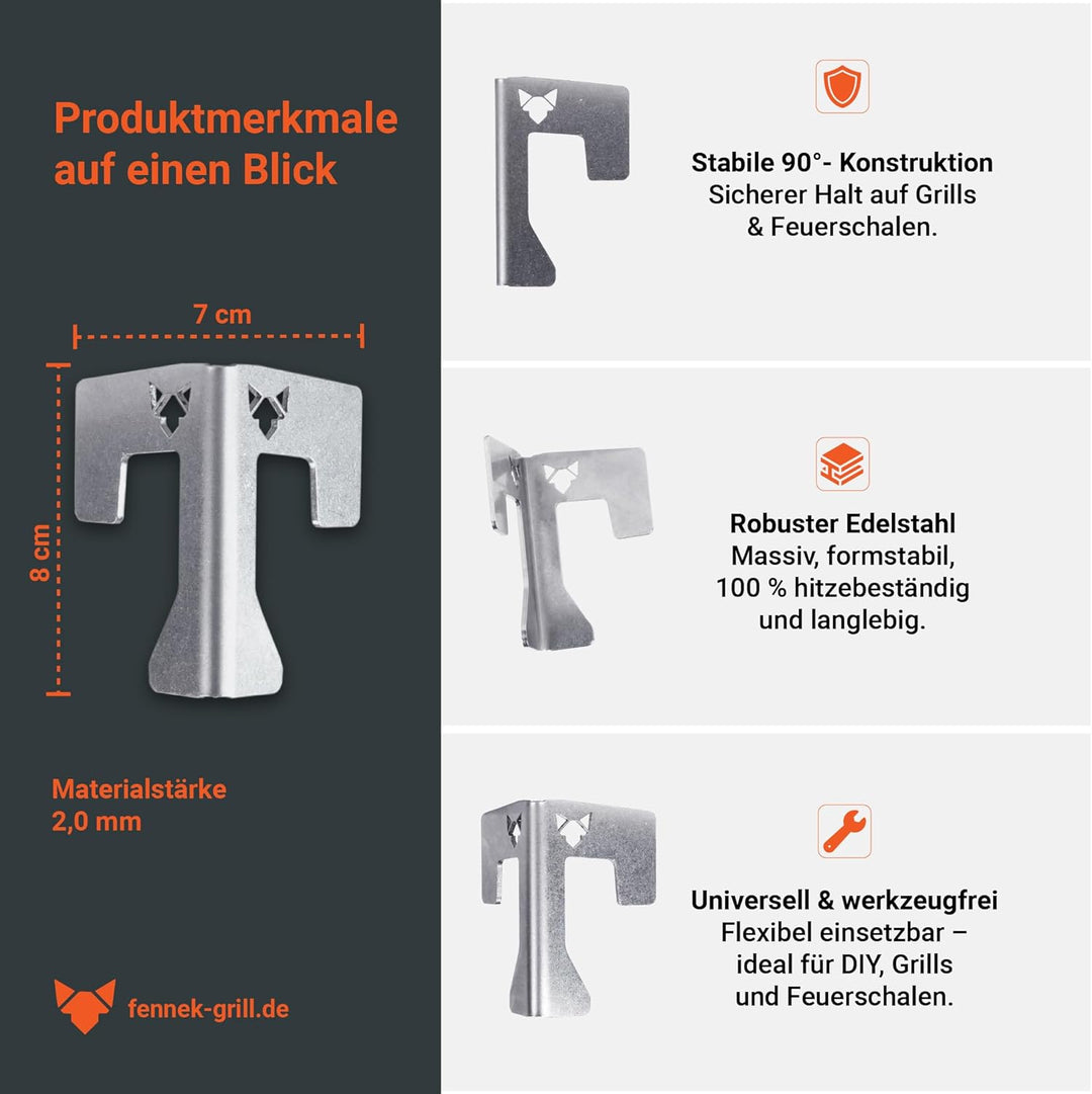 FENNEK Universal Abstandshalter 4er Set für Feuerplatten | Für Feuertonne, Feuerschale & Kugelgrill